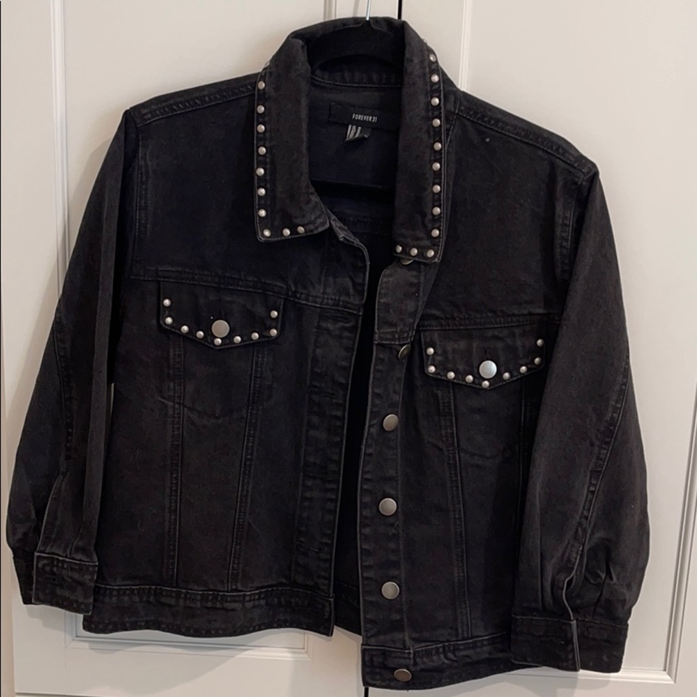 Faded grey/black studded denim jacket